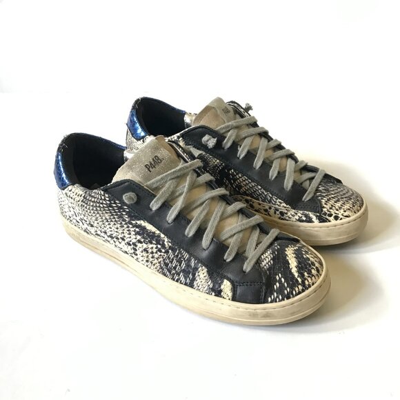 P448 John Twister Python Effect Sneakers Womens 37 7 Black Snake Leather Trainer - Picture 2 of 11